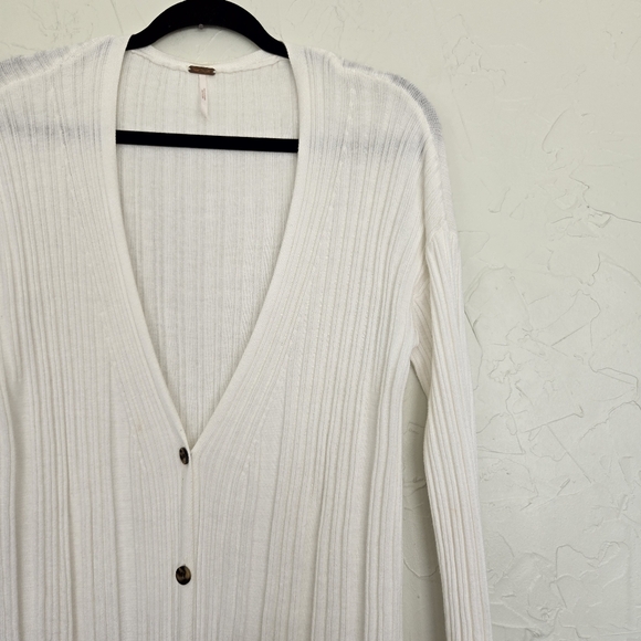 Free People Ribbed Long White Cream Cardigan - Picture 6 of 12